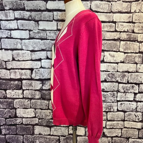 Izod Pink, White & Gray V-Neck Long Sleeve Argyle Front Pullover Sweater Size XL - Picture 4 of 9